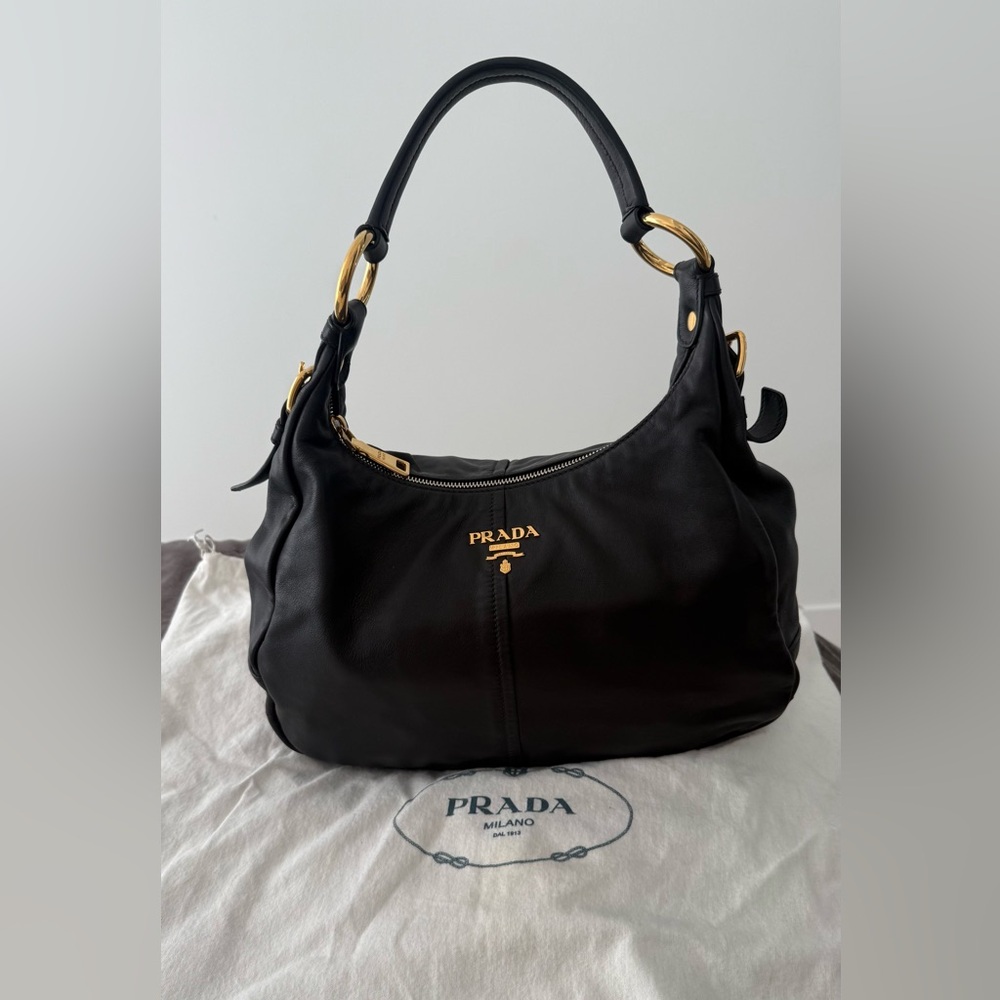 Prada Black Shoulder Bag with Gold Accents